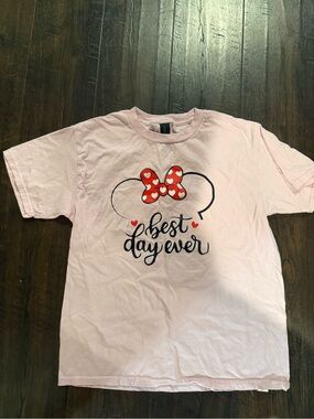 Gildan Light Pink Kids Tee with Red Heart Bow Graphic